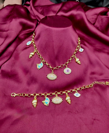 Elegant Gold Charm Bracelet with Evil Eye Protection