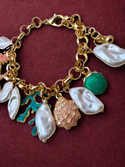 "Aarina Jewellery 18k Gold Plated Sea Treasure Charm Bracelet – Anti-Tarnish & Waterproof "