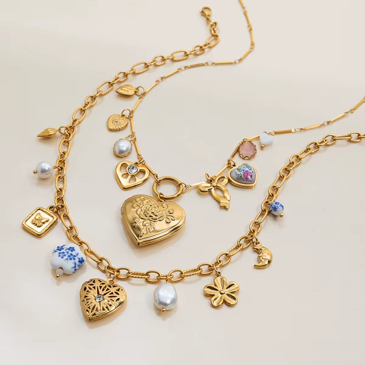 Eternal Charms Locket Necklace Set – 18K Gold Plated