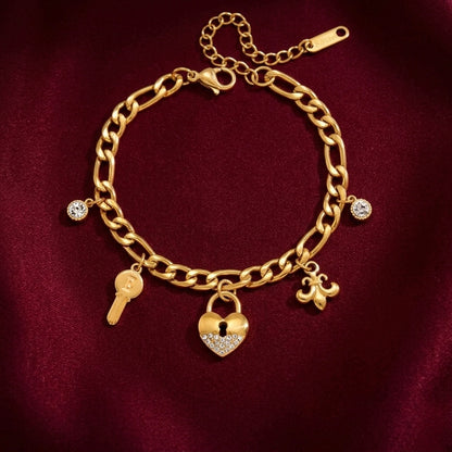 Vintage Key &amp; Heart Lock Charm Bracelet