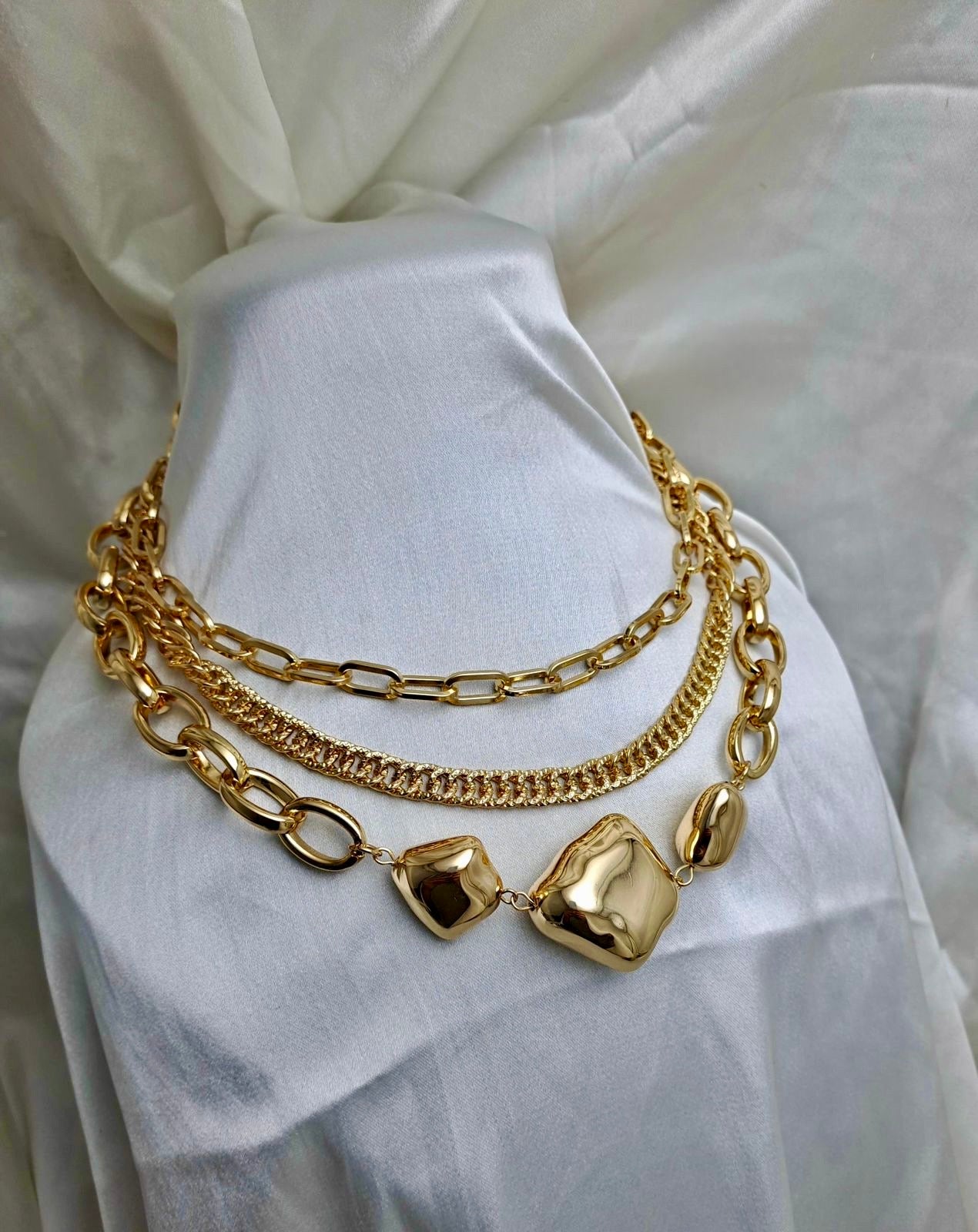 "Multi-Layered Chunky 18k Gold plated  Chain Necklace "