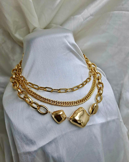 "Multi-Layered Chunky 18k Gold plated  Chain Necklace "