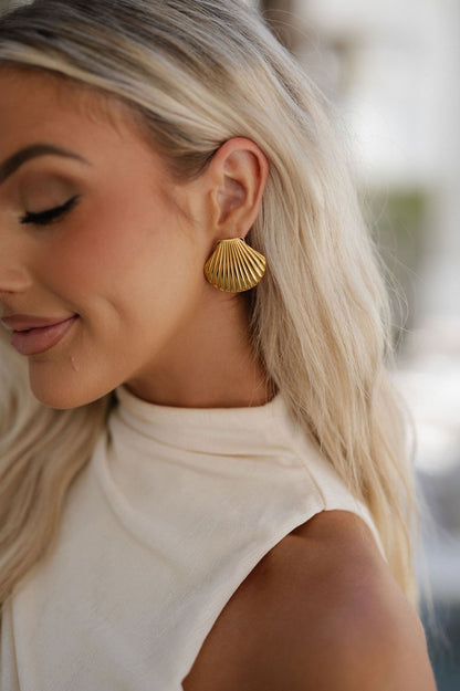 "Aarina Shell charm 18K Gold Plated Statement Earrings – Anti-Tarnish & Waterproof  "