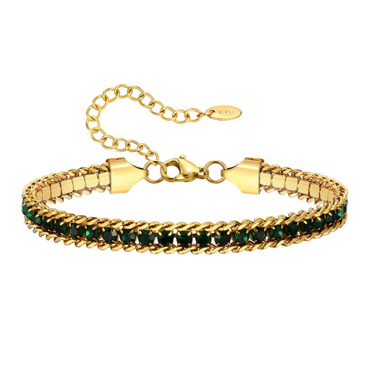"Aarina Jewellery 18k Gold Plated Emerald Radiance Tennis Bracelet – Anti-Tarnish & Waterproof "