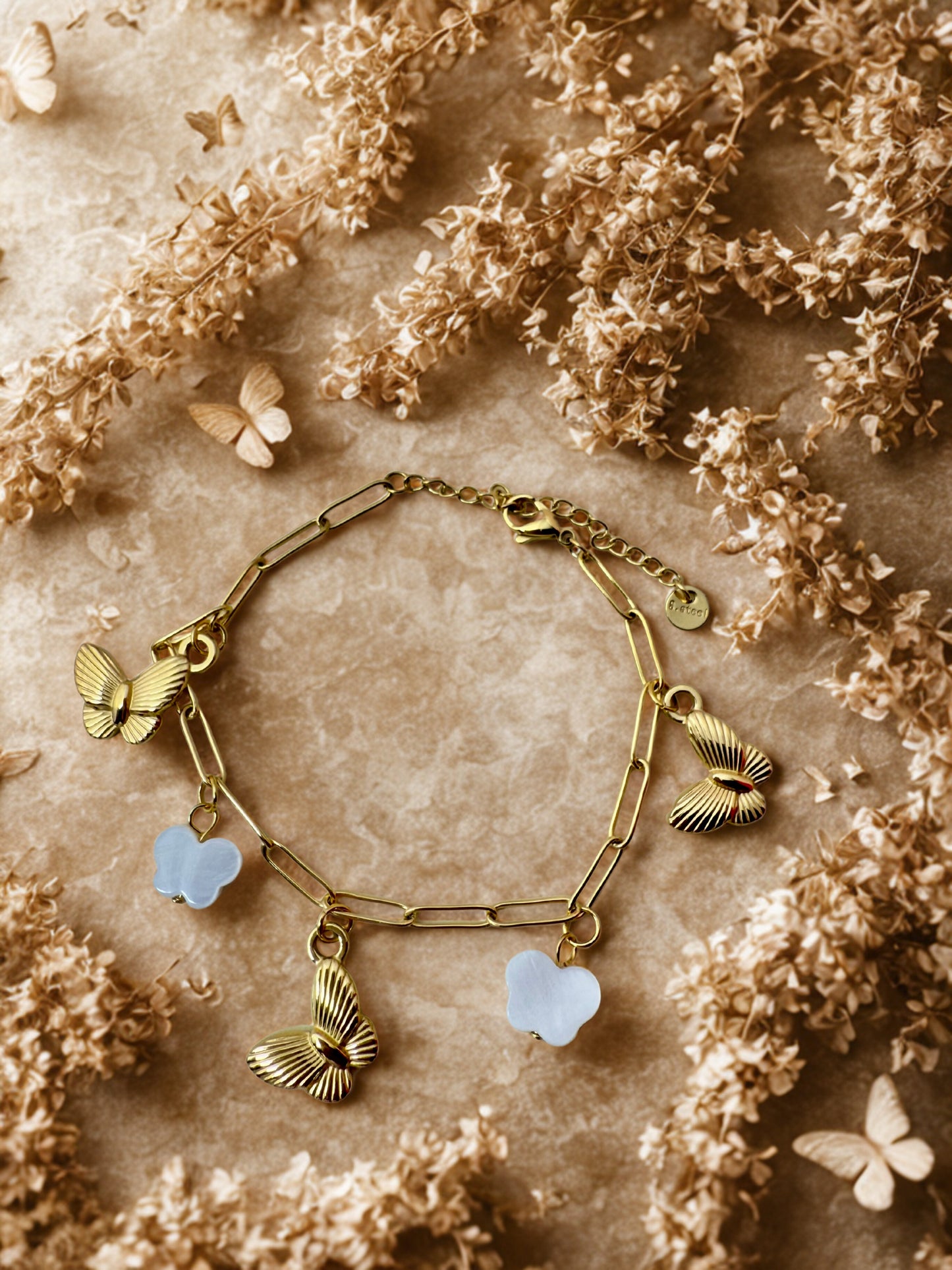 "Aarina Jewellery 18k Gold Plated Butterfly Charm Bracelet – Anti-Tarnish & Waterproof "