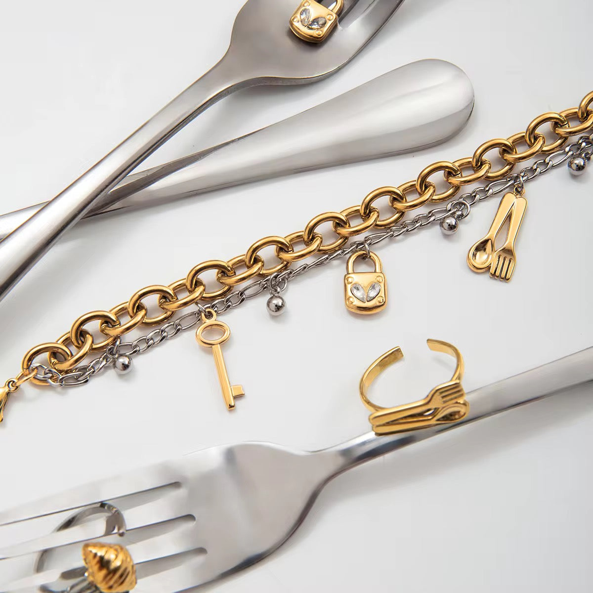 Mixed-Metal Charm Statement Bracelet