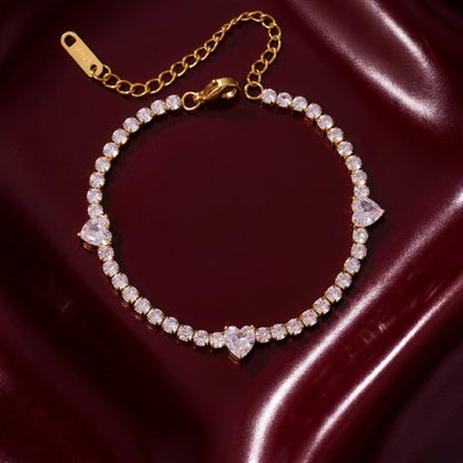 Triple-Heart Luxe Tennis Bracelet