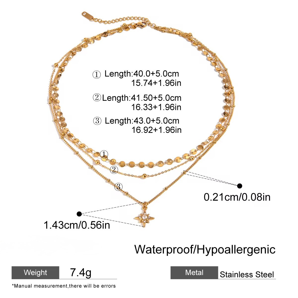 Golden Trinity Layered Necklace – 3-in-1 Waterproof Chains