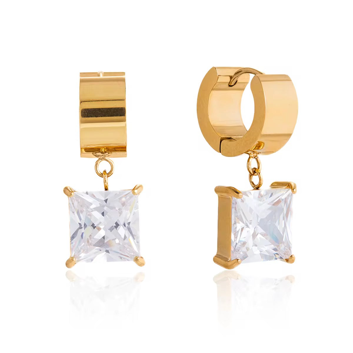 Royal Square Solitaire Huggie Hoops