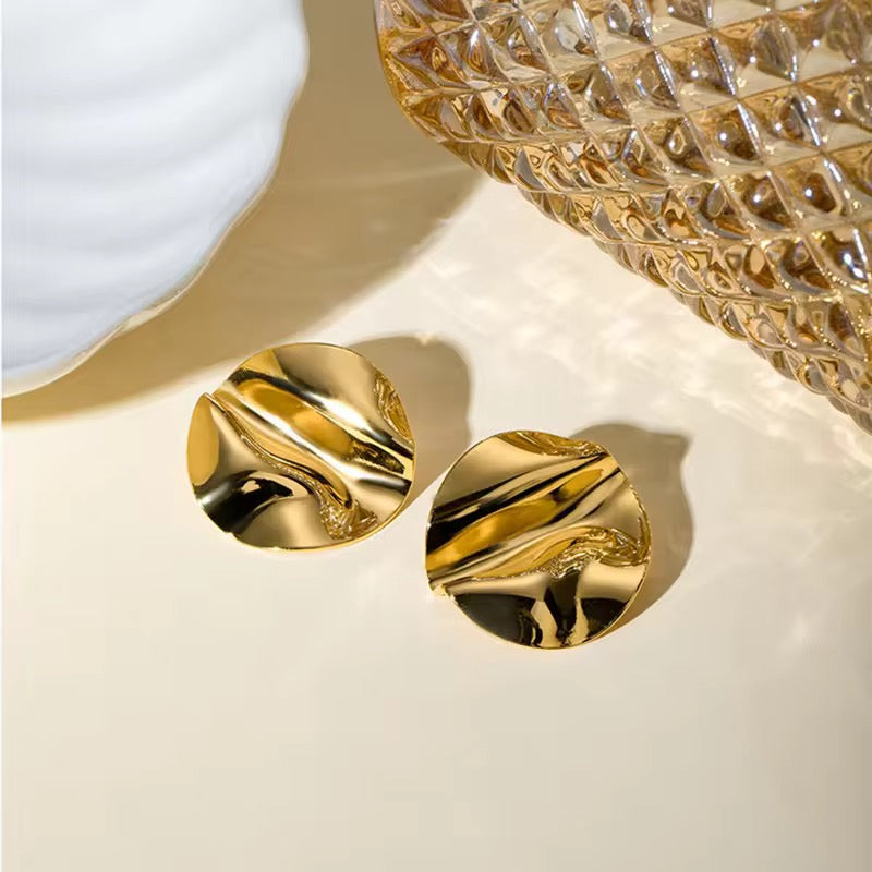 "Aarina Waveform 18K Gold Plated Sculptural Earrings – Anti-Tarnish & Waterproof "