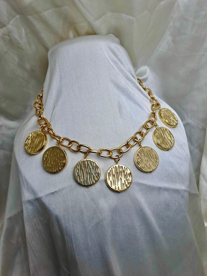 "18 Gold plated Coin Charm Statement Necklace "