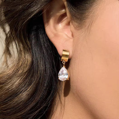 Teardrop Crystal Huggie Hoops