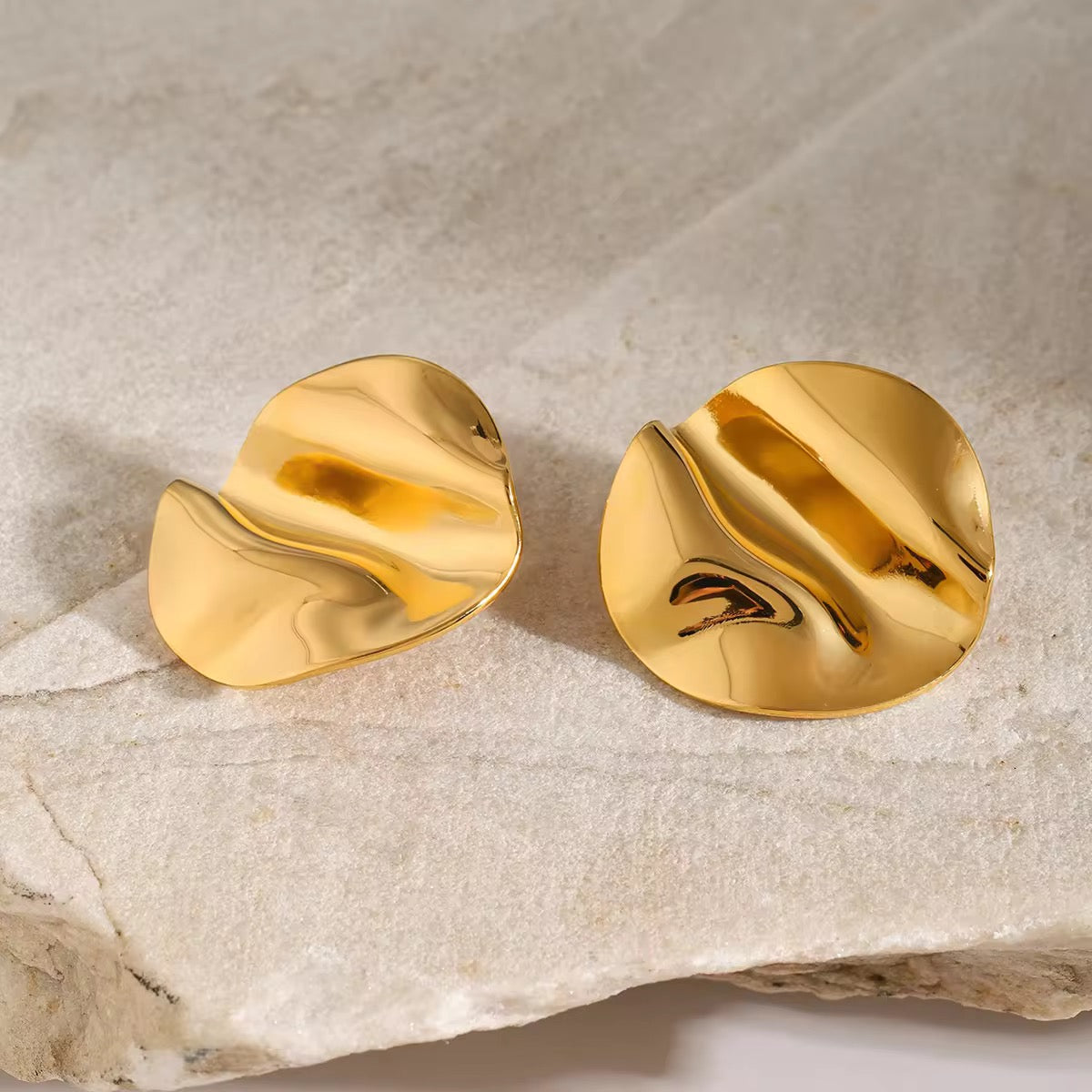 "Aarina Waveform 18K Gold Plated Sculptural Earrings – Anti-Tarnish & Waterproof "