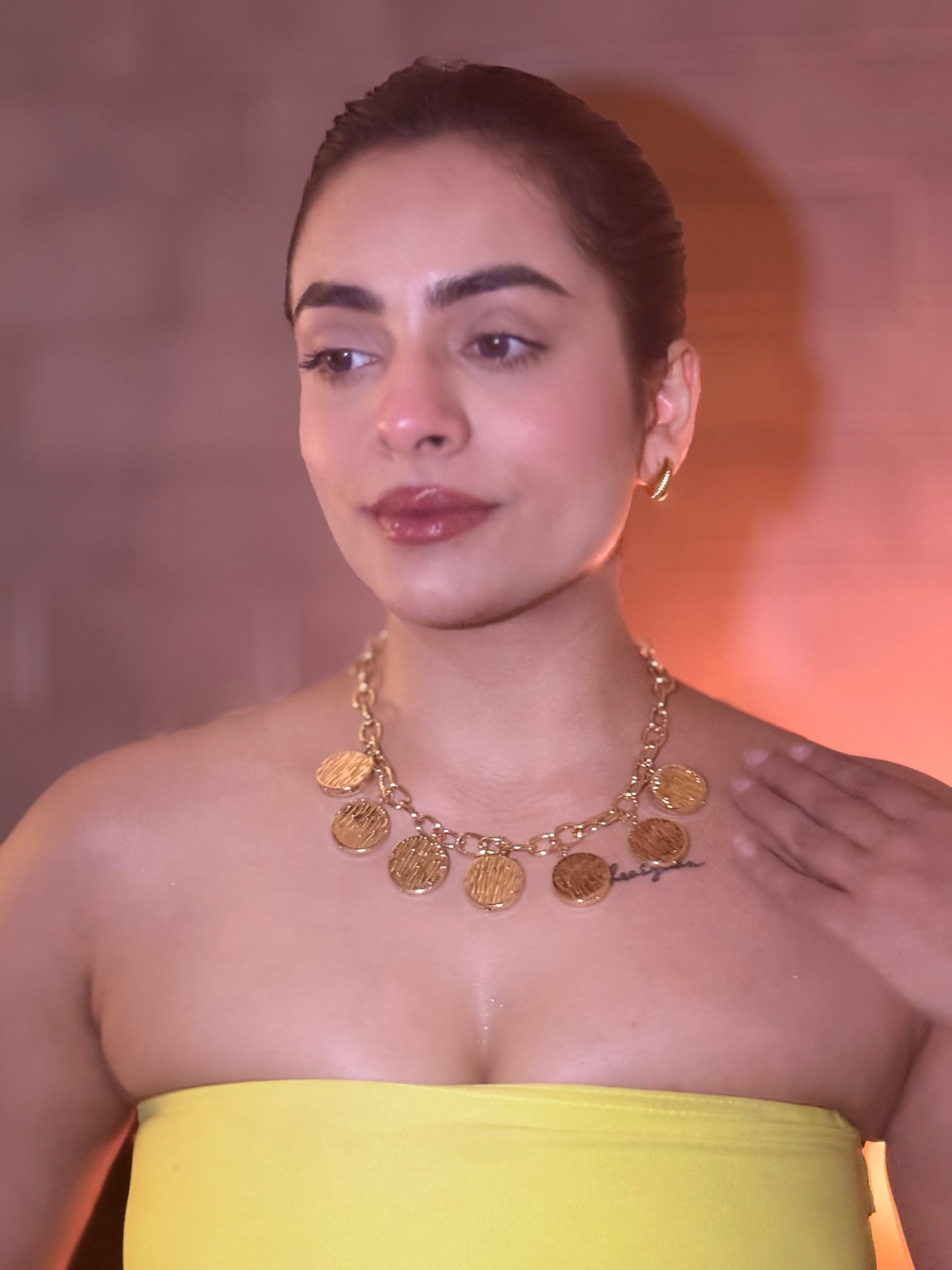 "18 Gold plated Coin Charm Statement Necklace "