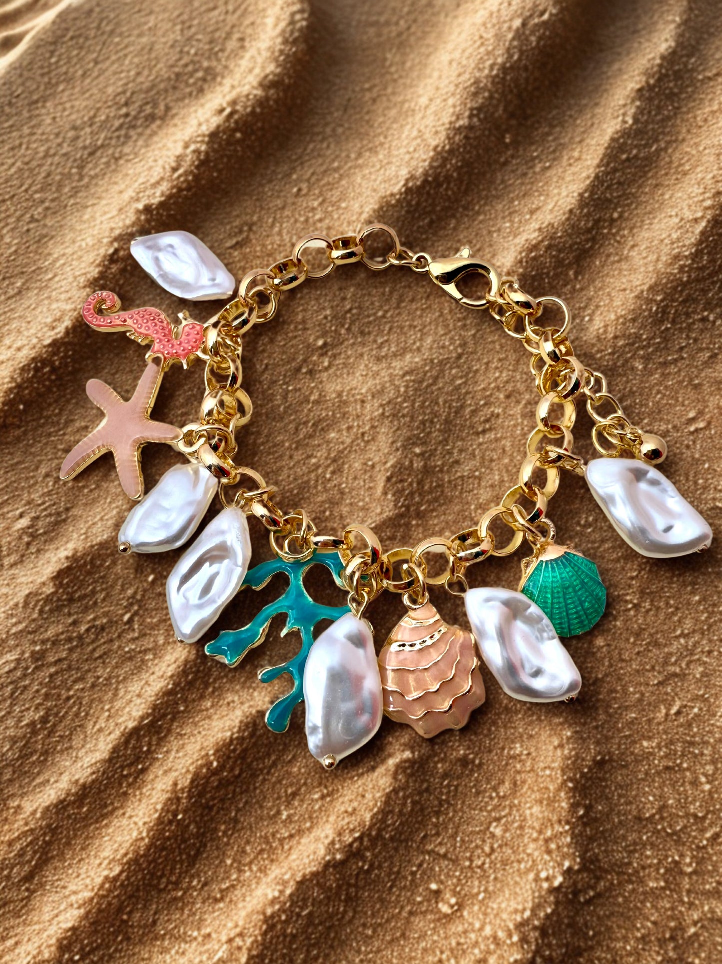 "Aarina Jewellery 18k Gold Plated Sea Treasure Charm Bracelet – Anti-Tarnish & Waterproof "