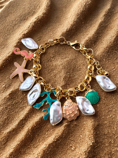 "Aarina Jewellery 18k Gold Plated Sea Treasure Charm Bracelet – Anti-Tarnish & Waterproof "