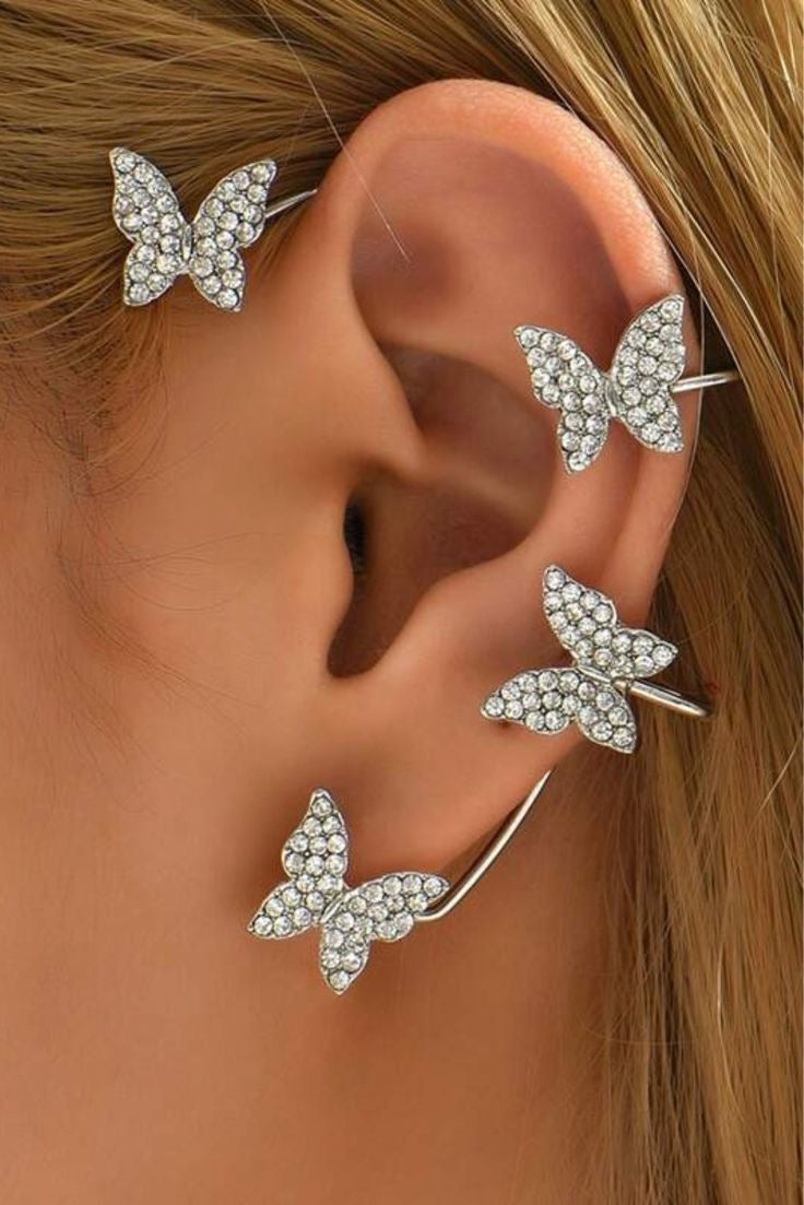Silver Butterfly Ear Cuffs Pair