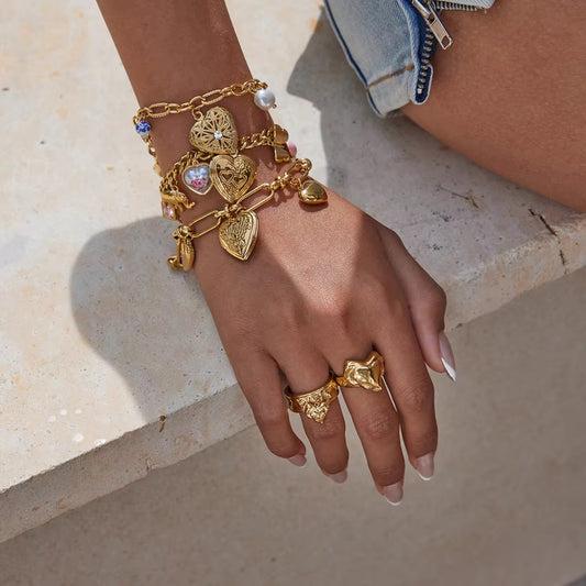 Aarina Charm Locket Bracelet Duo – Memories in Gold