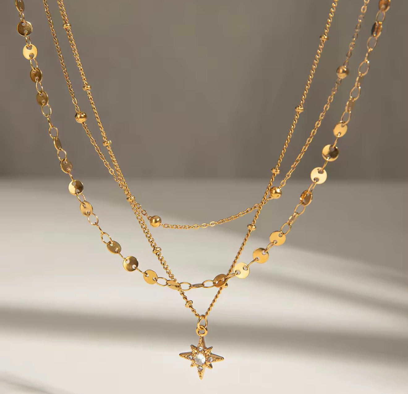 Golden Trinity Layered Necklace – 3-in-1 Waterproof Chains