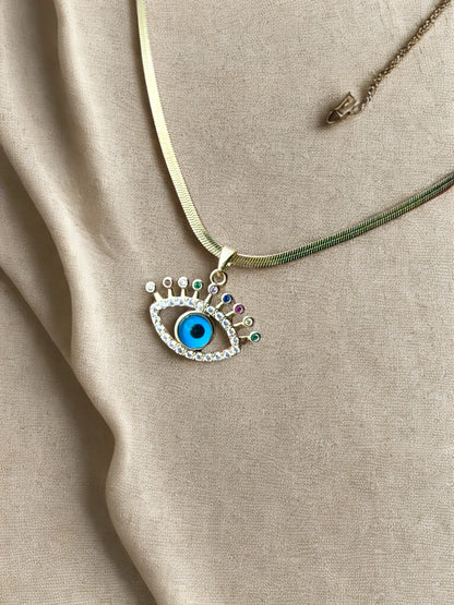 Evil Eye 18K Gold Plated Pendant Necklace – Waterproof & Anti-Tarnish | Aarina Jewellery