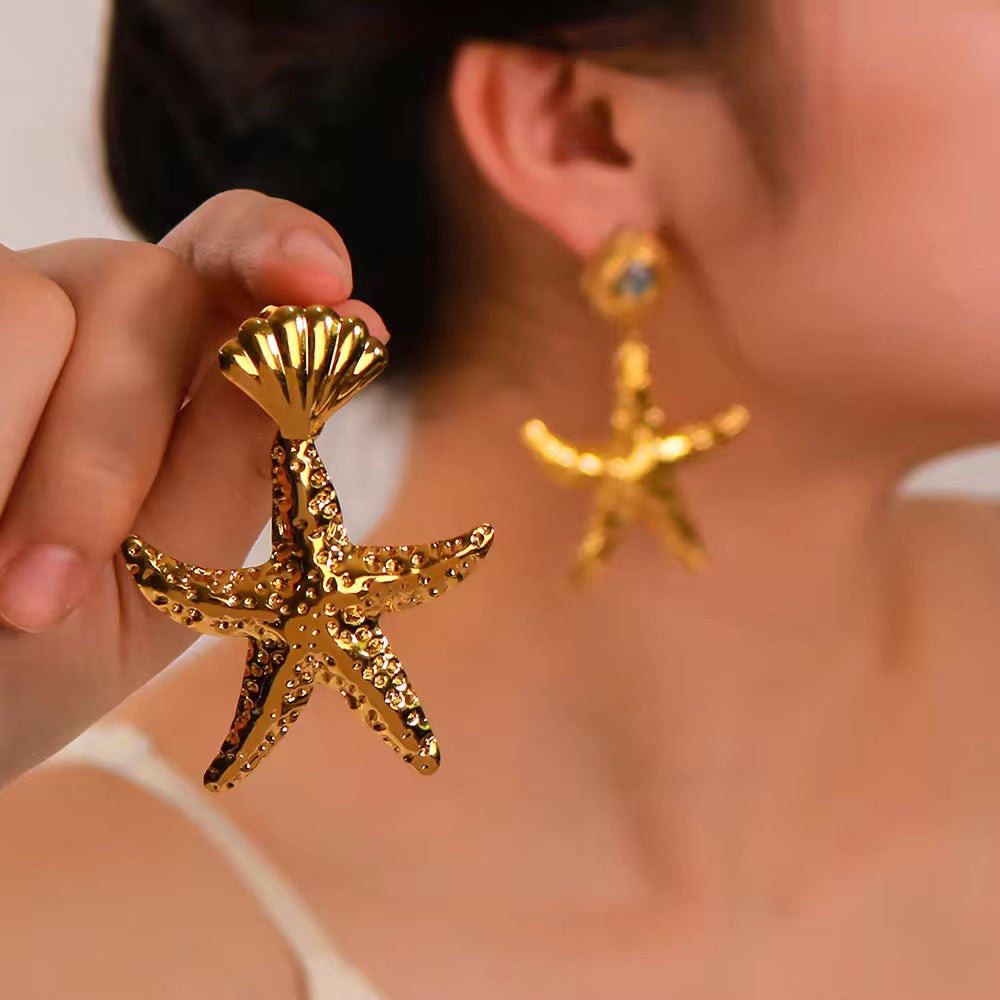 Aarina  Ocean Muse Starfish Earrings – 18K Gold Plated, Anti-Tarnish & Waterproof