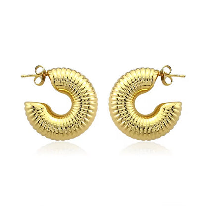Aarina Ribbed Radiance 18K Gold Plated Hoop Earrings