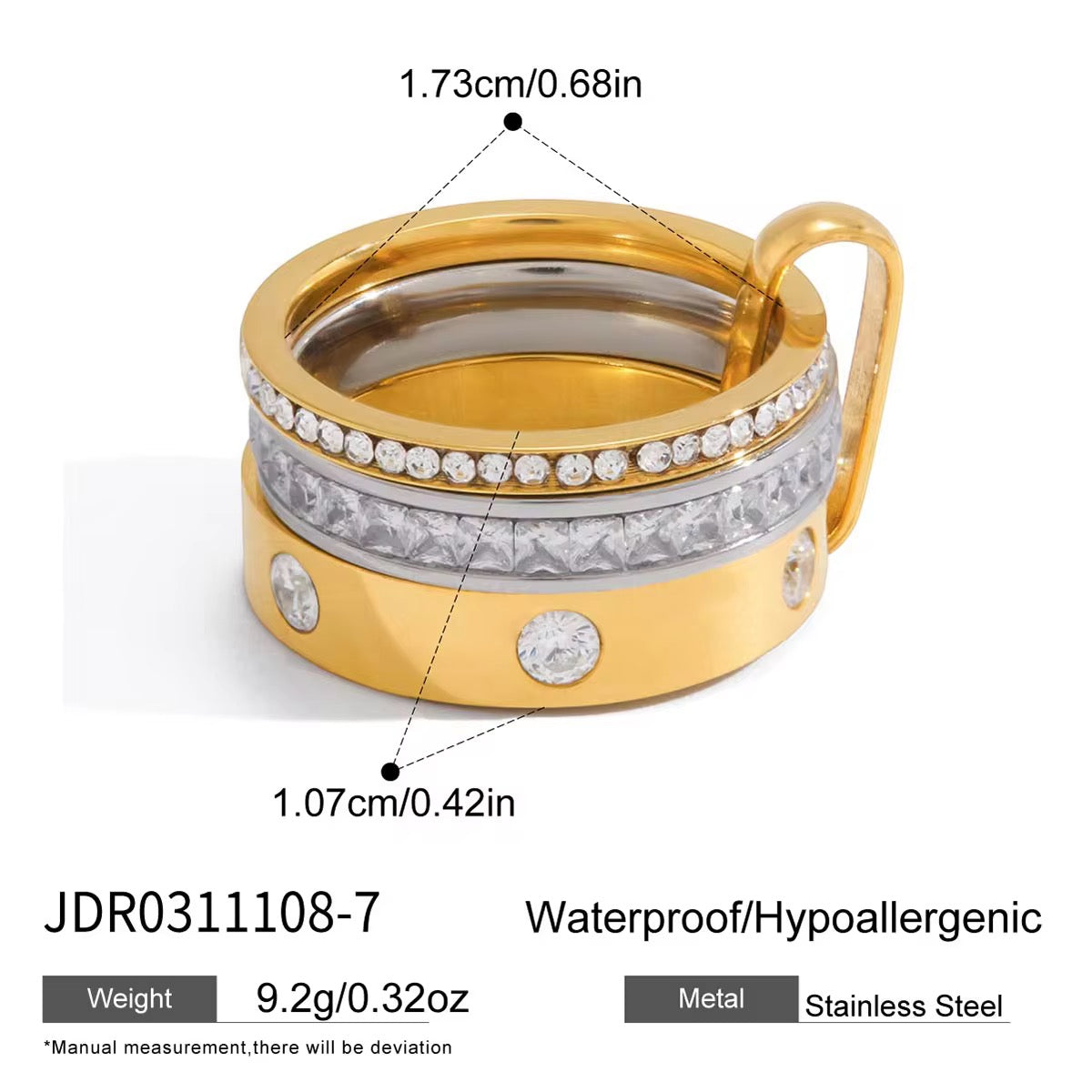 Triple-Layered Mixed Metal Statement Ring
