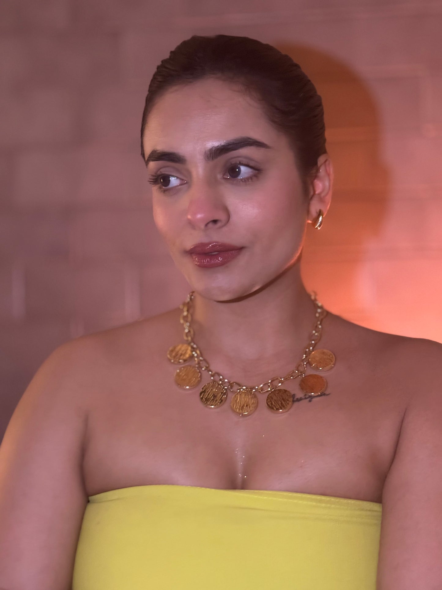 "18 Gold plated Coin Charm Statement Necklace "