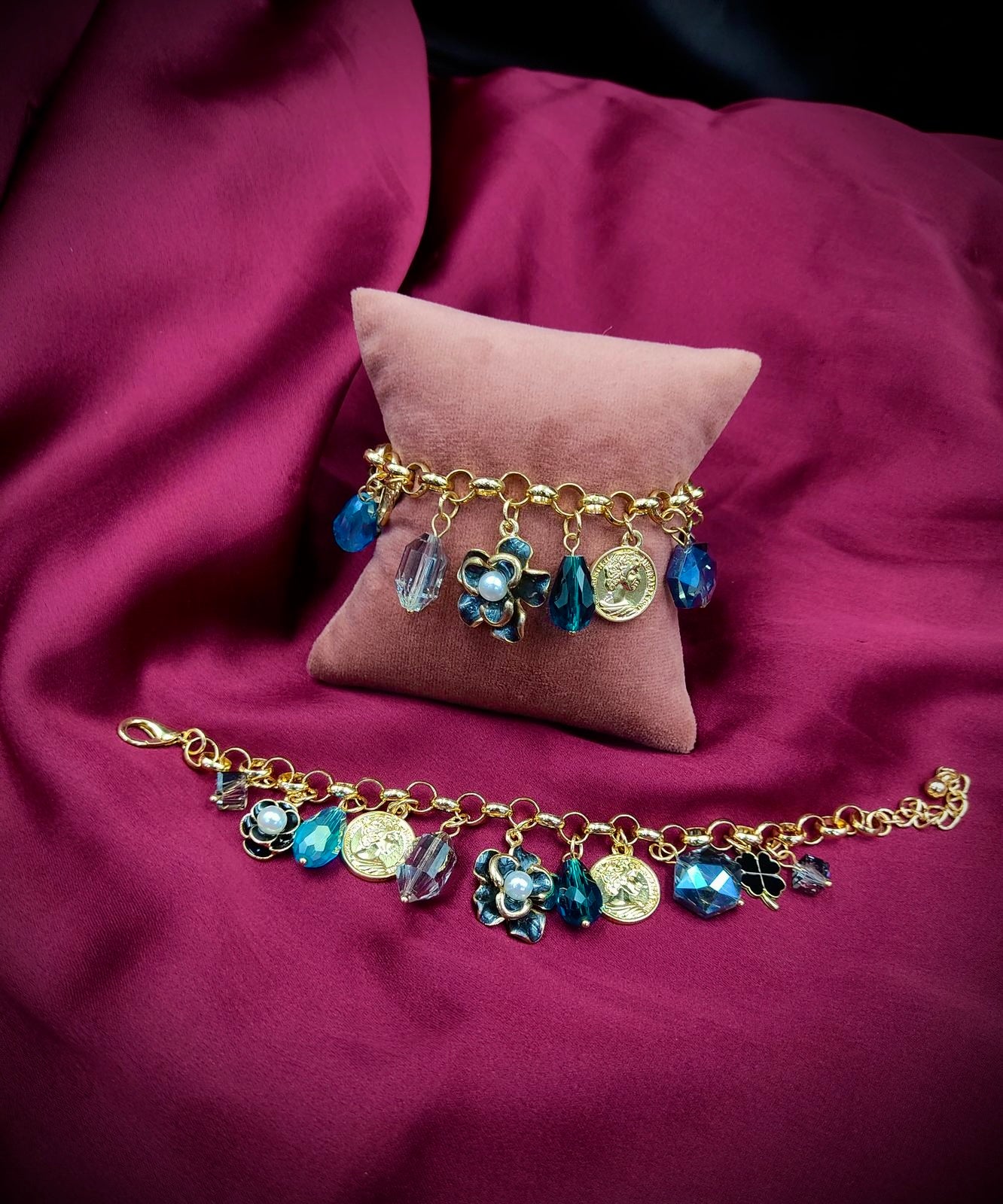 Azure Bloom & Gold Charm Bracelet