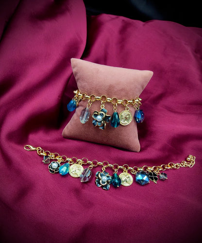 Azure Bloom & Gold Charm Bracelet