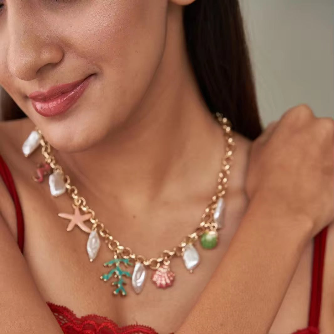 Ocean Treasures 18K Gold Plated Charm Necklace – Waterproof & Anti-Tarnish | Aarina Jewellery