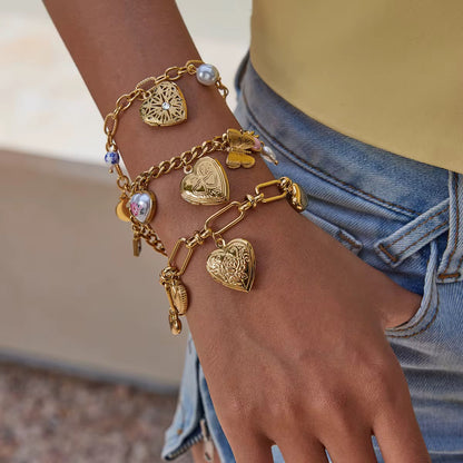 Aarina Charm Locket Bracelet Duo – Memories in Gold
