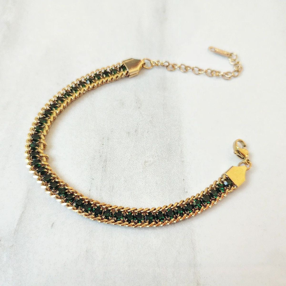 "Aarina Jewellery 18k Gold Plated Emerald Radiance Tennis Bracelet – Anti-Tarnish & Waterproof "