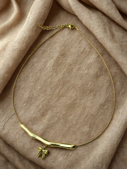 Golden Twig & BOW 18K Gold Plated Pendant Necklace – Waterproof & Anti-Tarnish | Aarina Jewellery