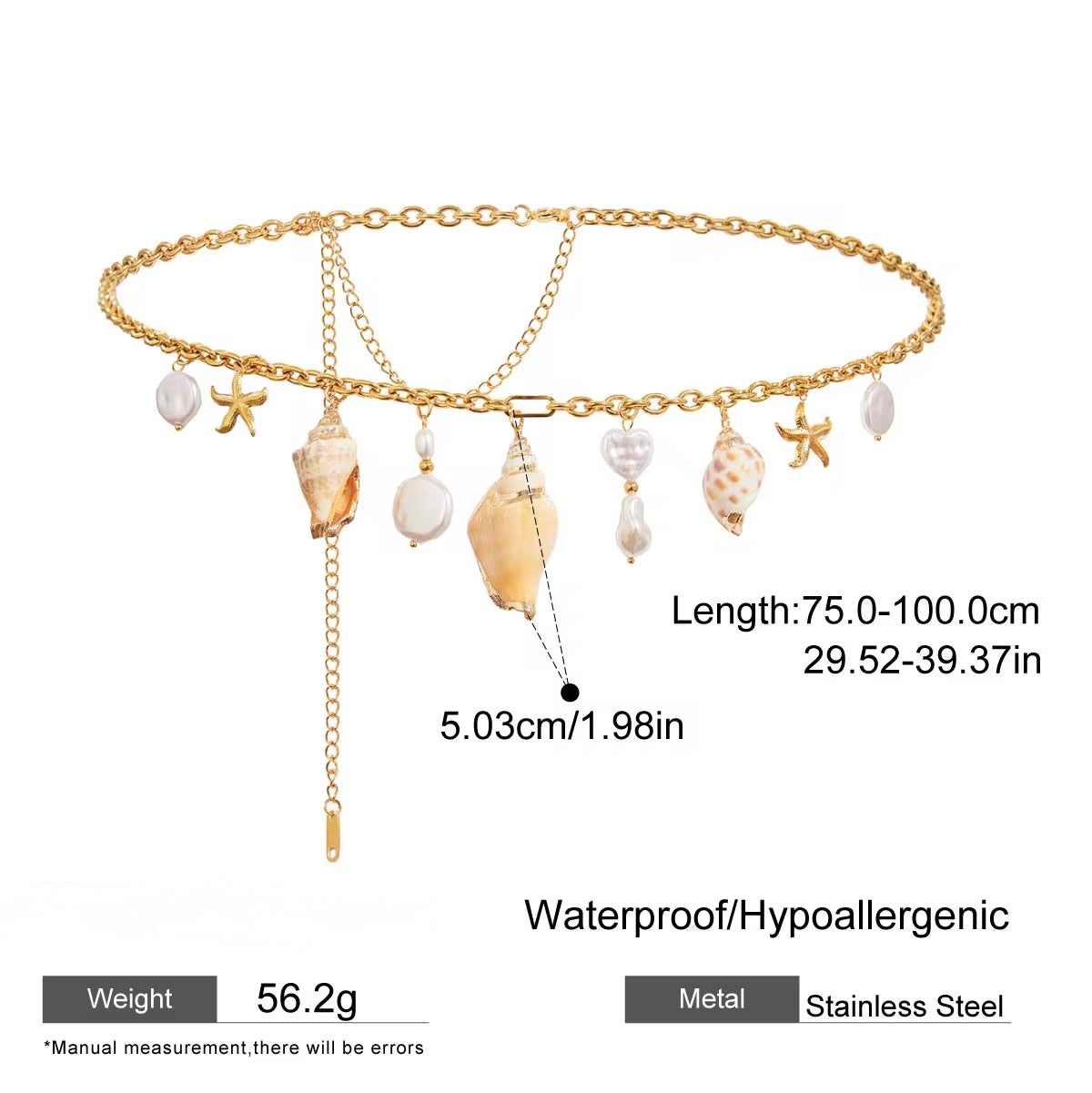18K Gold Polished Waist Chain – Minimalist | Pearl & Shell | Seashell Statement