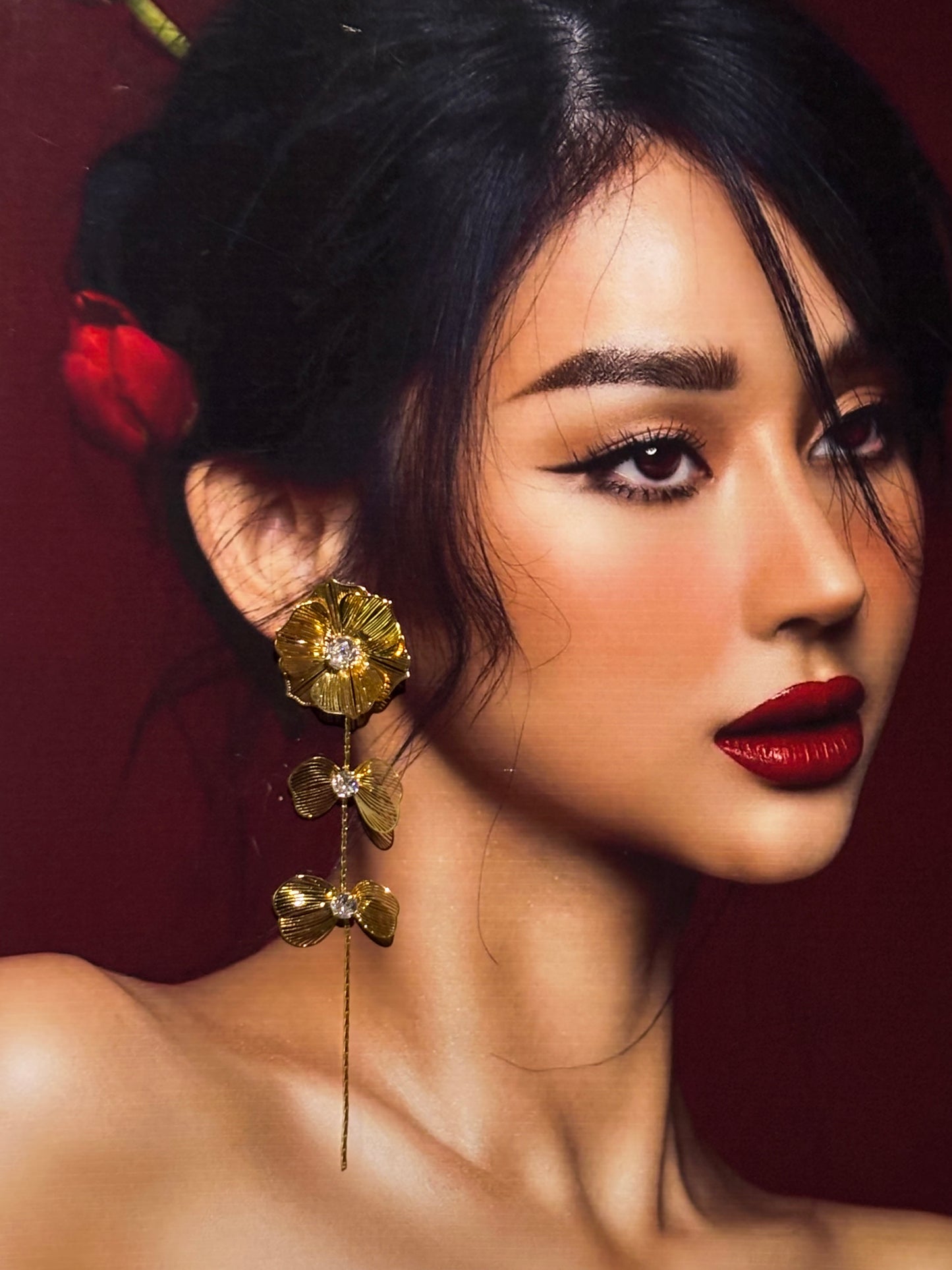 Aarina Golden Blossom 18K Gold Plated Floral Drop Earrings
