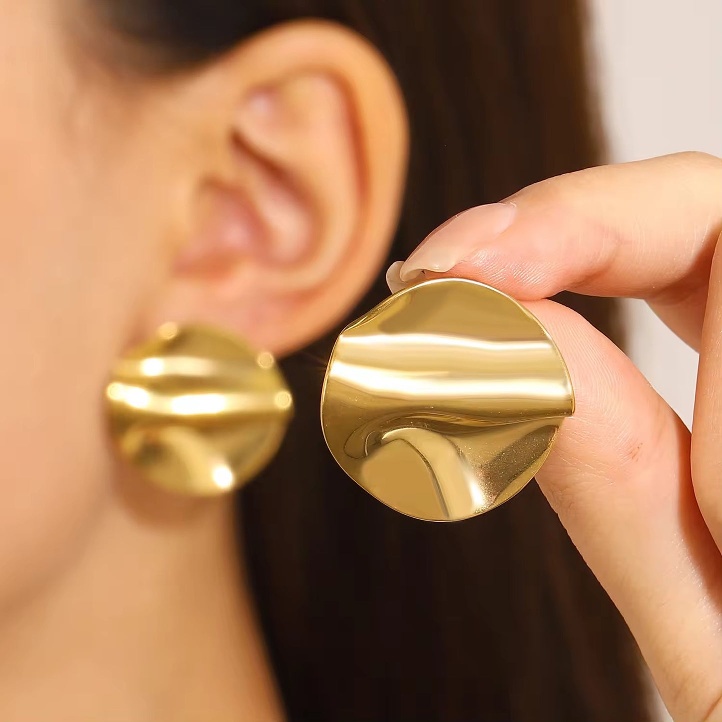 "Aarina Waveform 18K Gold Plated Sculptural Earrings – Anti-Tarnish & Waterproof "