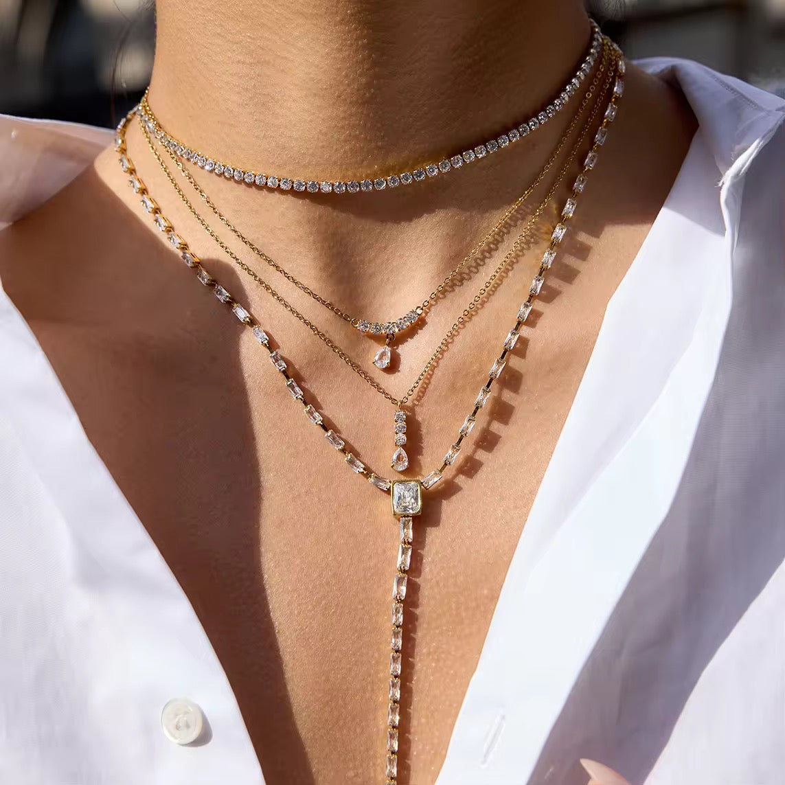 Radiant Baguette Lariat Necklace