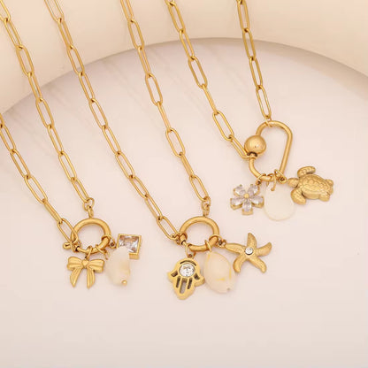18K Gold Plated Charm Pendant Necklace – Hamsa, Starfish & Shell | Waterproof & Anti-Tarnish | Aarina Jewellery