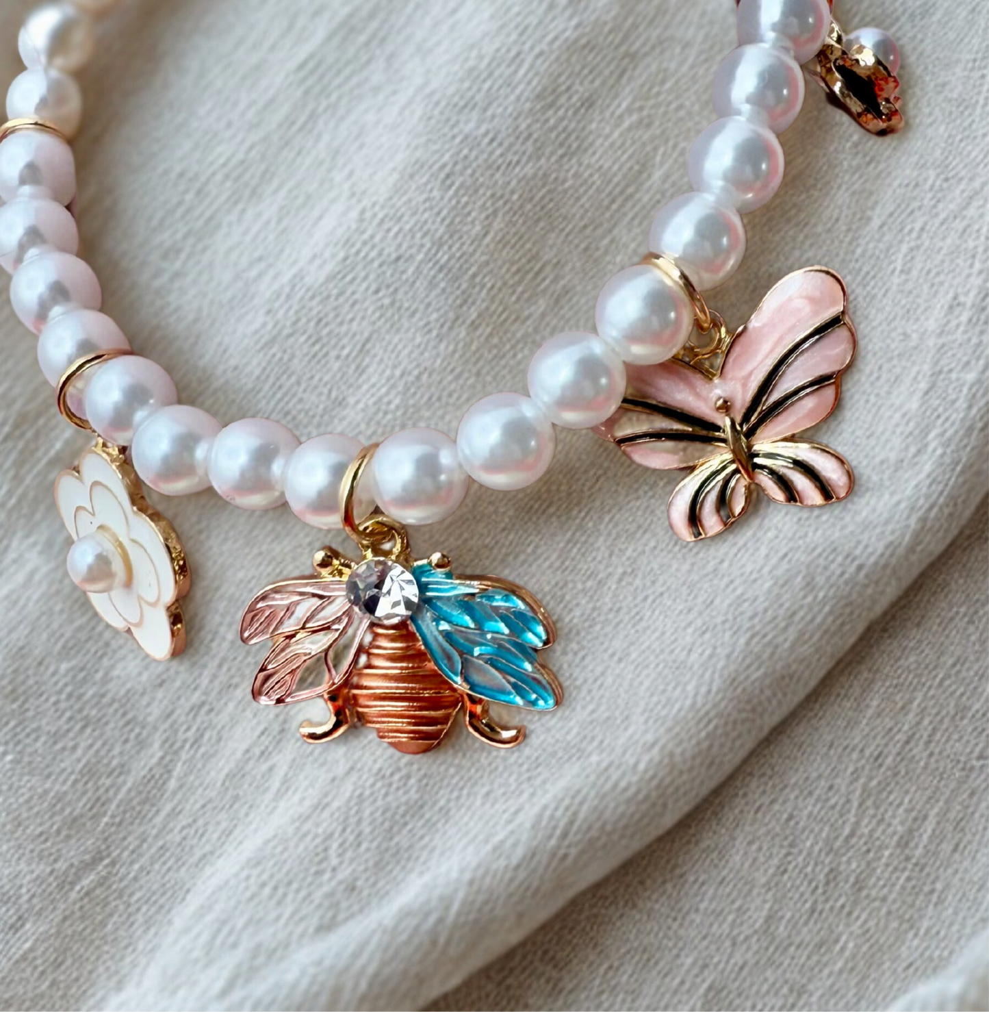"Aarina Jewellery 18k Gold Plated Enchanted Garden Pearl Charm Bracelet – Anti-Tarnish & Waterproof "