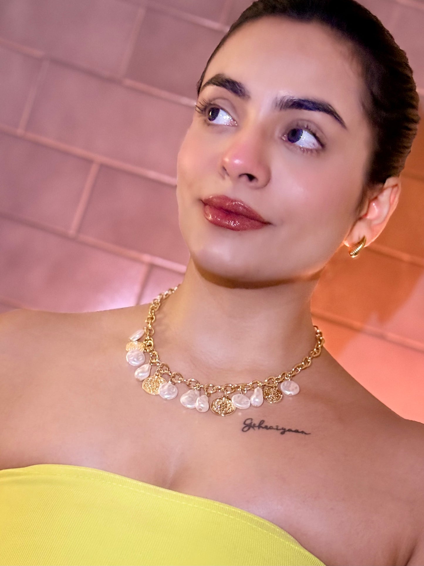 Baroque Pearl &18K Gold PLATED Medallion Charm Necklace