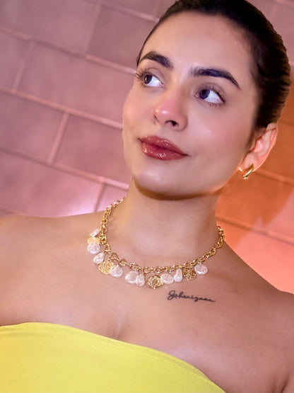 Baroque Pearl &18K Gold PLATED Medallion Charm Necklace