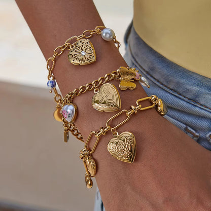 Aarina Charm Locket Bracelet Duo – Memories in Gold
