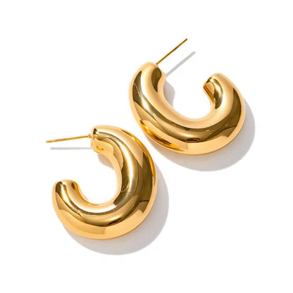 Aarina Bold Curve 18K Gold Plated Chunky Hoop Earrings