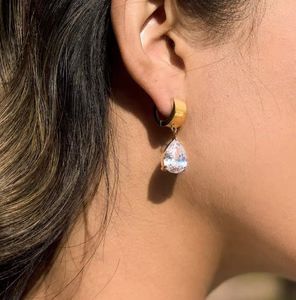 Teardrop Crystal Huggie Hoops