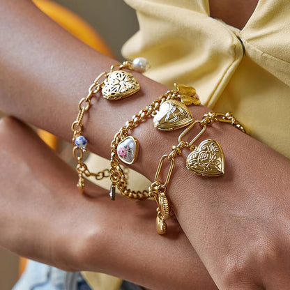 Aarina Charm Locket Bracelet Duo – Memories in Gold