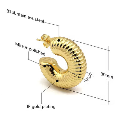 Aarina Ribbed Radiance 18K Gold Plated Hoop Earrings