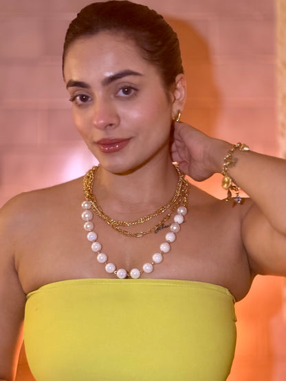 Ridescent Pearl & Layered 18k gold Gold Chain Necklace
