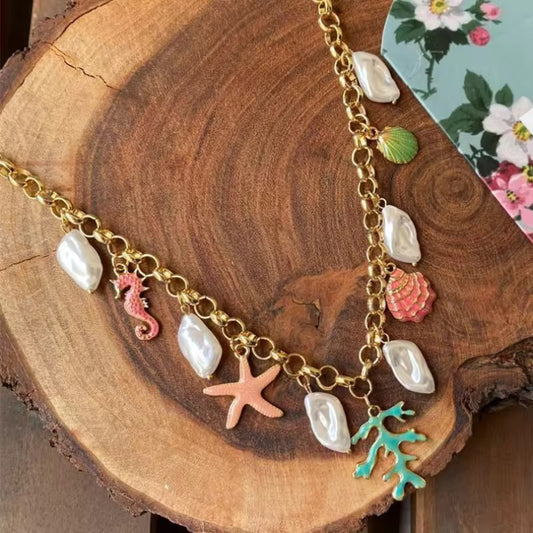 Ocean Treasures 18K Gold Plated Charm Necklace – Waterproof & Anti-Tarnish | Aarina Jewellery
