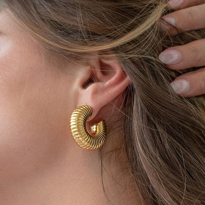 Aarina Ribbed Radiance 18K Gold Plated Hoop Earrings